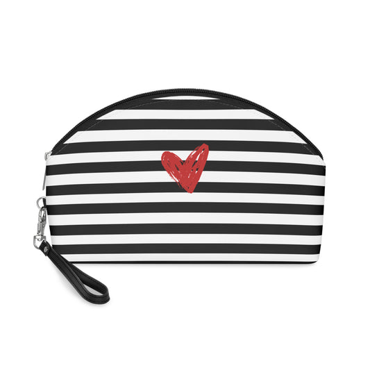 Striped Heart Makeup Bag