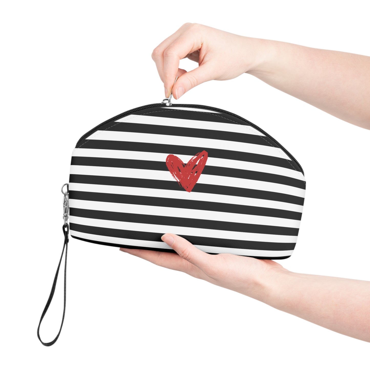 Striped Heart Makeup Bag