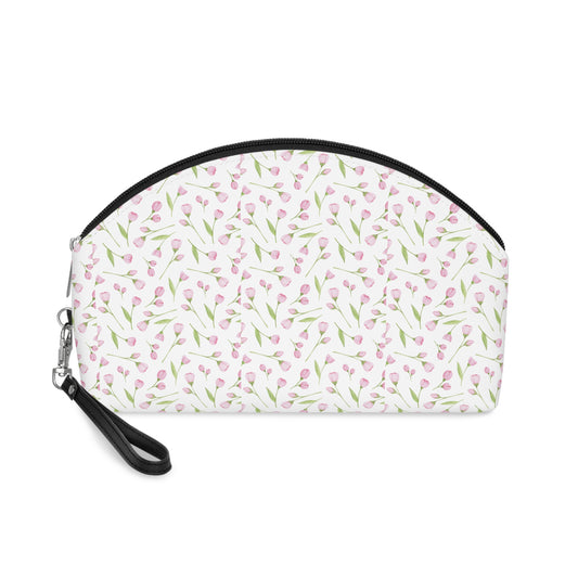 Pink Tulip Floral Makeup Bag
