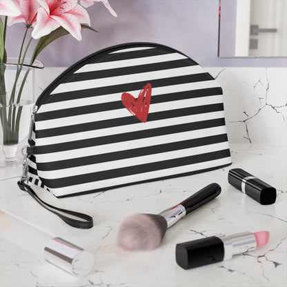 Striped Heart Makeup Bag