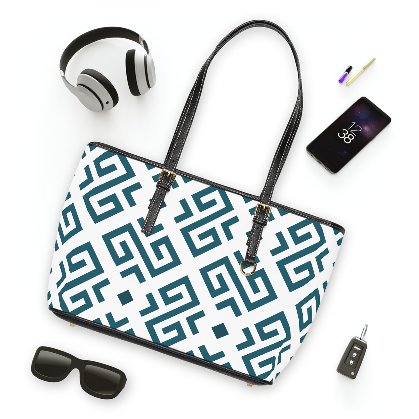 Geometric Elegance PU Leather Shoulder Bag